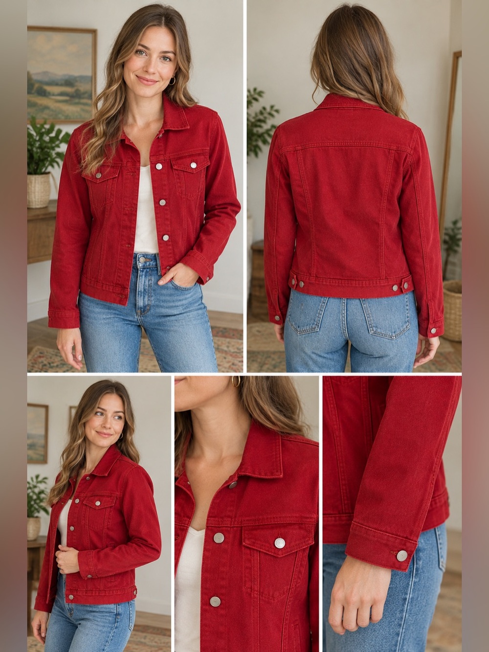 Streetwear Society Red Denim Jacket with Silver Buttons